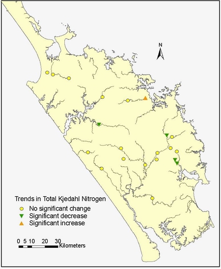 Figure 21: Trends in total kjedahl nitrogen (g/m³) at 21 RWQMN sites.