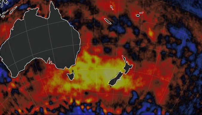 Earth map of Tasman ocean temperatures.