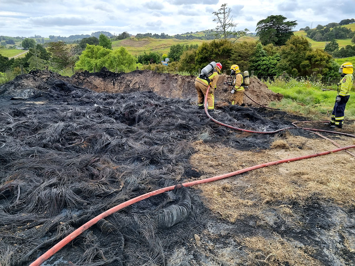 Firefighters at the scene of the tyre burning incident near Kaiwaka last year. (Photo: FENZ).