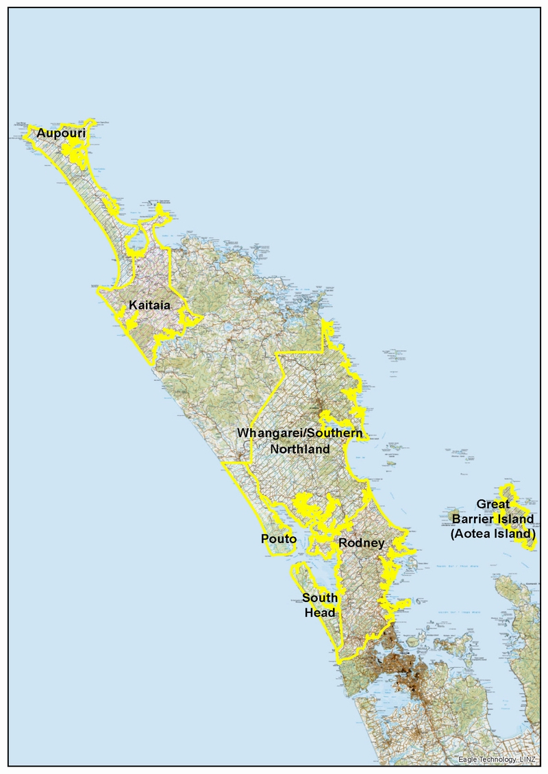 Map of Kauri Dieback 2017-18 Aerial Survey – Northland and Auckland (map supplied by Eagle Technology, LINZ).
