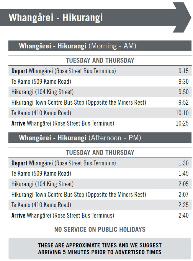 A screenshot of the Hikurangi Link Timetable From 1 August 2025, that opens a full PDF version when clicked.