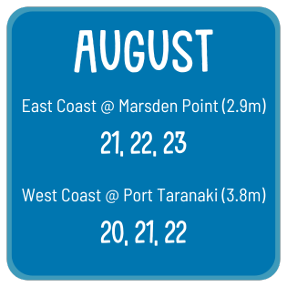 Dates for king tides 20, 21, 22, 23 August 2024.