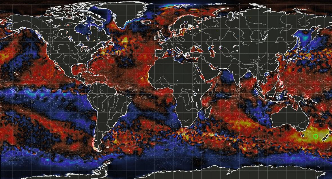 Earth map of global ocean temperatures.
