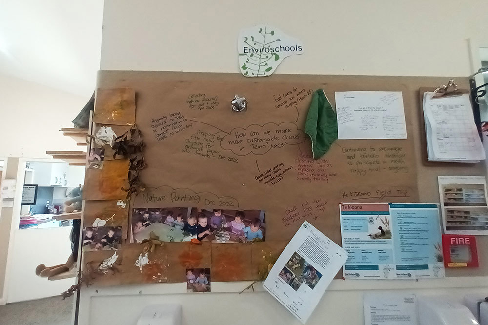 Centre whanau are able to read about the nappy journey and Enviroschools kaupapa.
