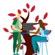 Office workers and tree graphic.