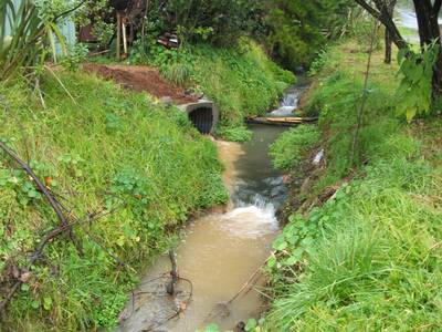 Sediment discharging into a stream.