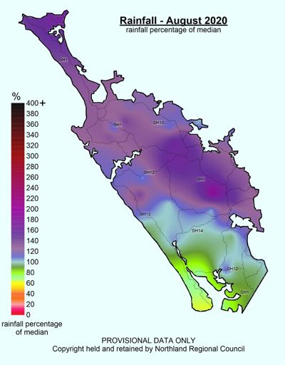 August 2020 Rainfall Median Percentage