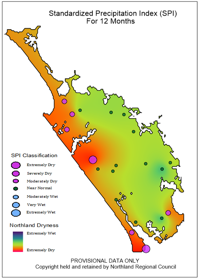SPI Index map for the 12-month period, July 2019 to July 2020.