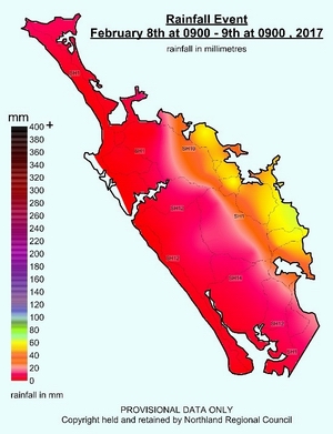 February rainfall event map in millimetres.