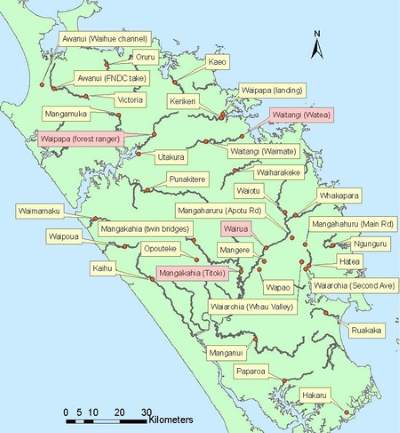 Figure 1 Map showing the 35 RWQMN sites.