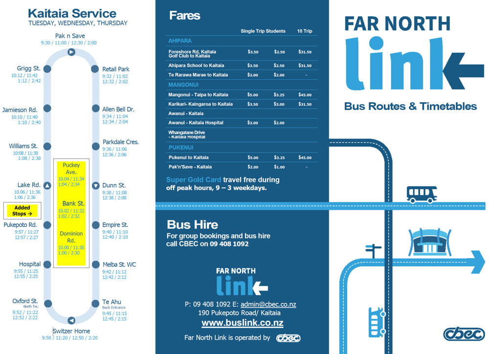 Far North Link timetable page 1.