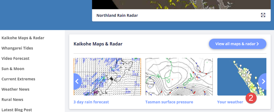 MetService website screenshot showing Your Weather option.