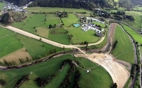 Aerial view of the Kaeo flood risk reduction project.