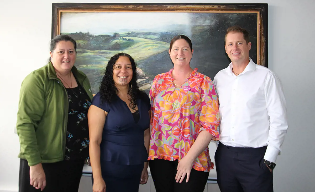 Sue Reed-Thomas, northern North Island Operations Director for DOC, left, NRC chair Tui Shortland, Conservation Minister Honourable Willow-Jean Prime and NRC CEO Jonathan Gibbard.