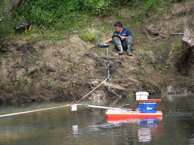 NRC monitoring officer measuring river flows.