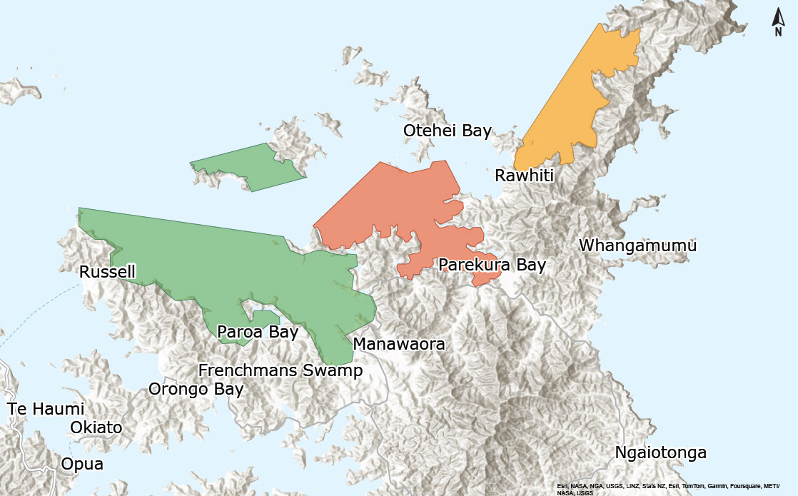 Map of the inner Bay of Islands showing areas where restrictions apply.