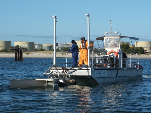 Oil skimming recovery vessel.