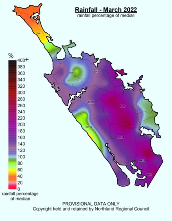 Rainfall map percentage of median March 2022.