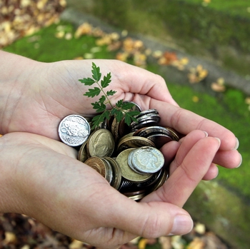 Hands holding coins