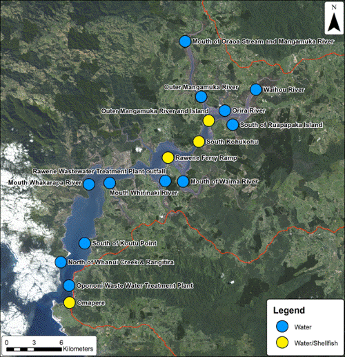 Description: Figure 88: Hokianga Harbour water quality monitoring sites. 