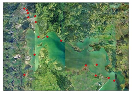 Whangarei Harbour sampling sites.