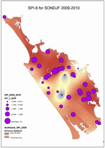 Map showing severity of Northland's drought 2009-2010.
