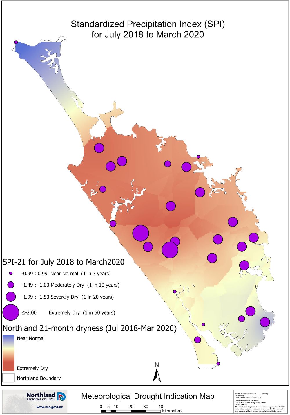 Meteorlogical drought indication map July 2018-March 2020.