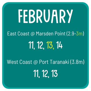 Dates for king tides 11, 12, 13, 14 February 2024.