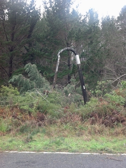 Storm damaged power pole.