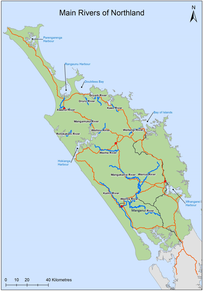 Map of Northland's main rivers.