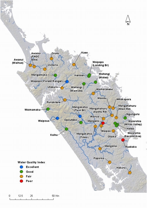Figure 61: Surface freshwater quality classifications for the Northland region based on the River Water Quality Monitoring Network. 
