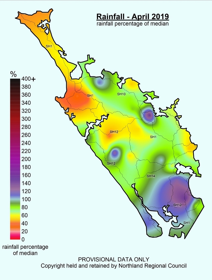 April 2019 rainfall pecentage median.