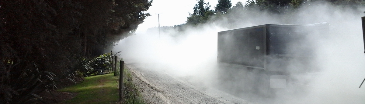 Dusty gravel road.