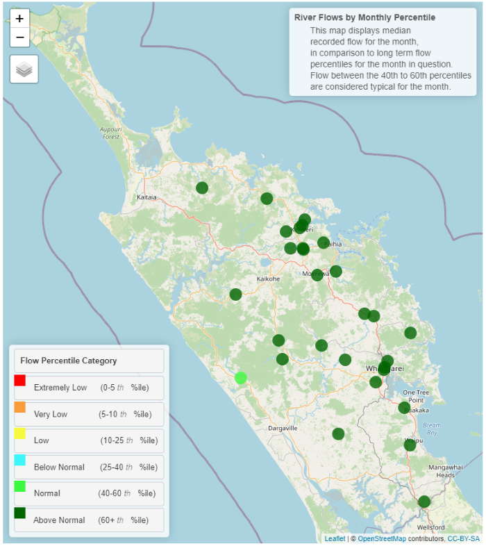 River flow map Northland October 2021.