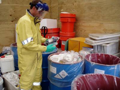 Regional Council staff sorting hazardous waste.