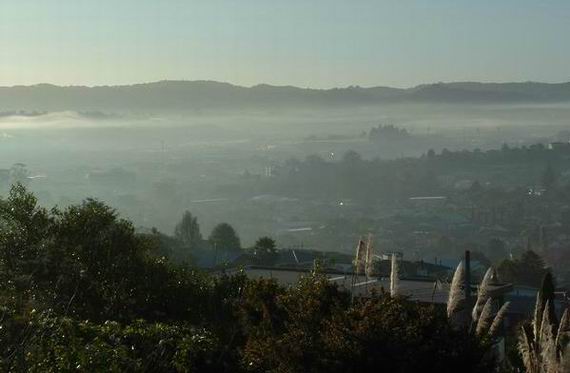 Air pollution over Whangarei city.