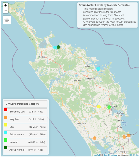 Northland groundwater status map.