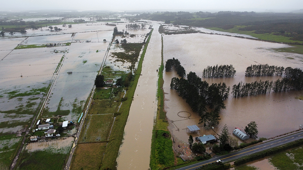 Flooded landscape in Northland’s Far North area. Photo credit: Kaitaia Contractors Limited.