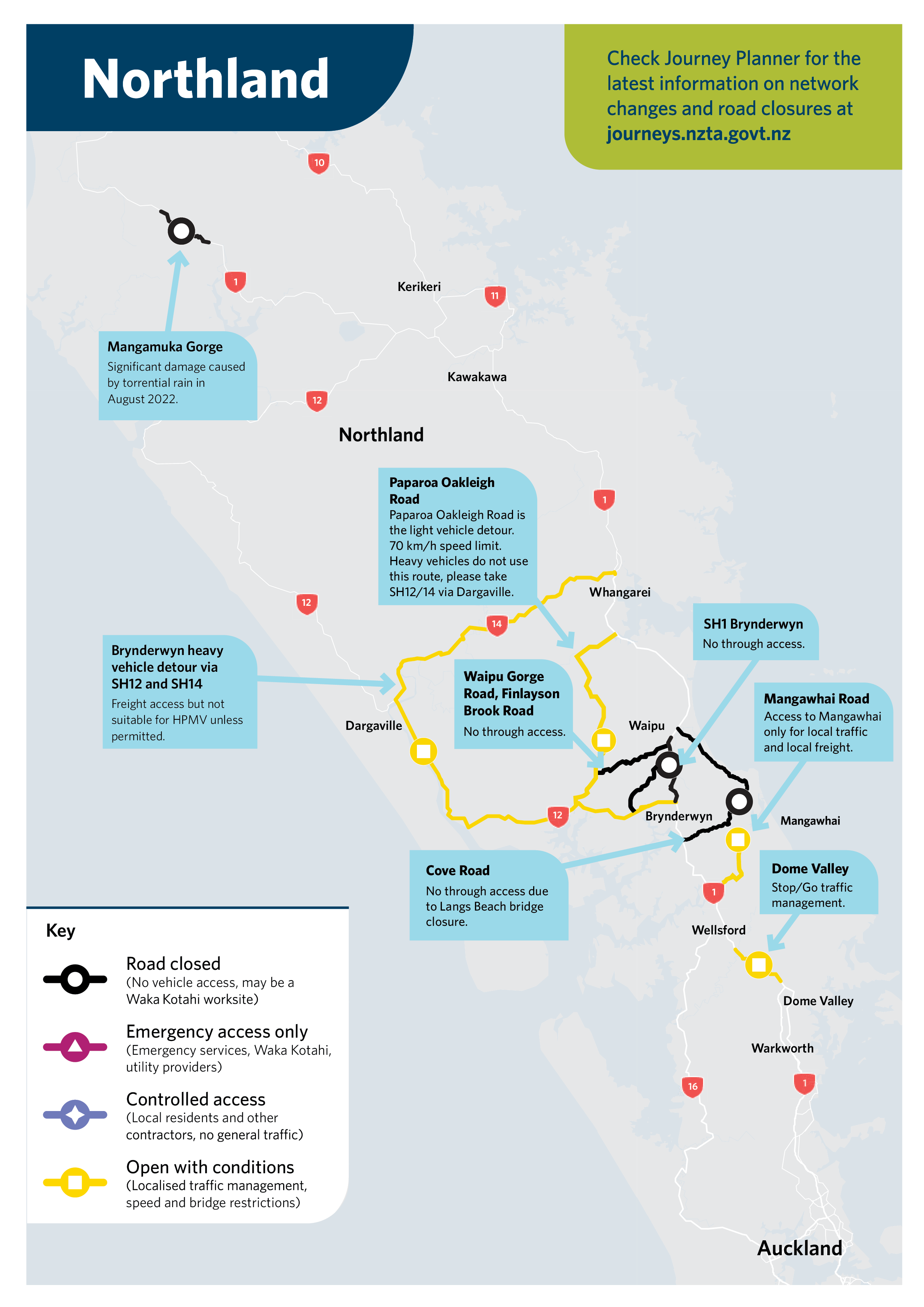 Northland road closures map February 2023.