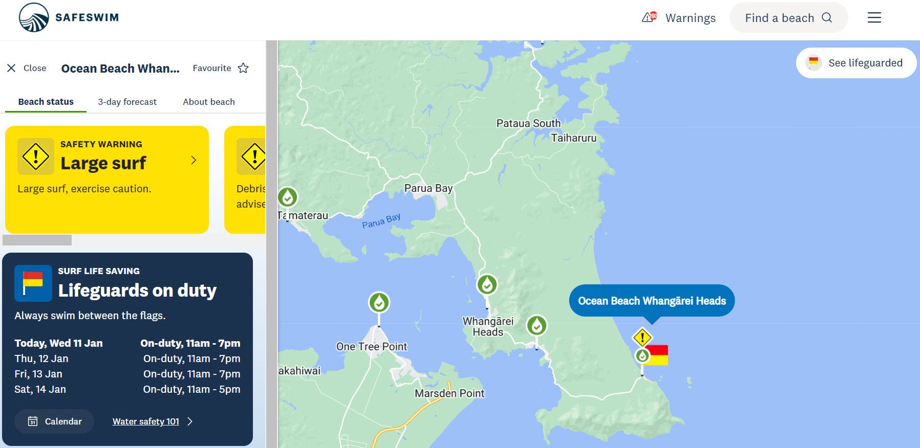 Example map with lifeguard information displayed.