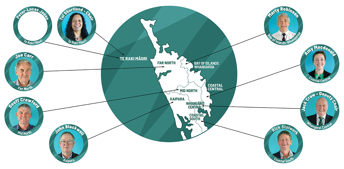 Graphic displaying images of NRC councillors with a map of constituencies.