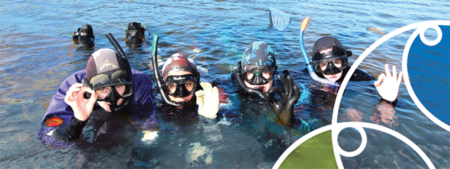 Job vacancies banner divers in lake.