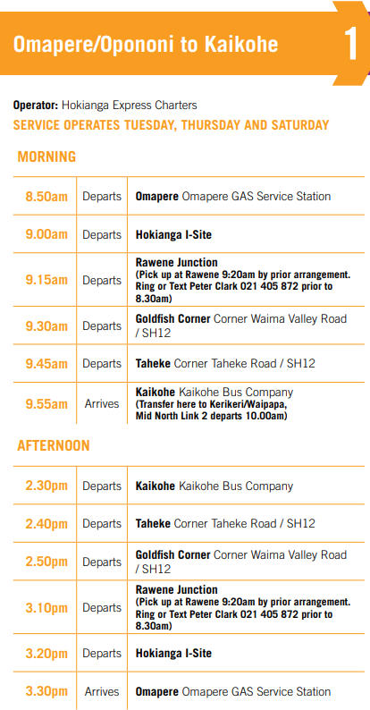 Hokianga Link timetable.