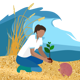 Graphic - lady planting sand dunes.