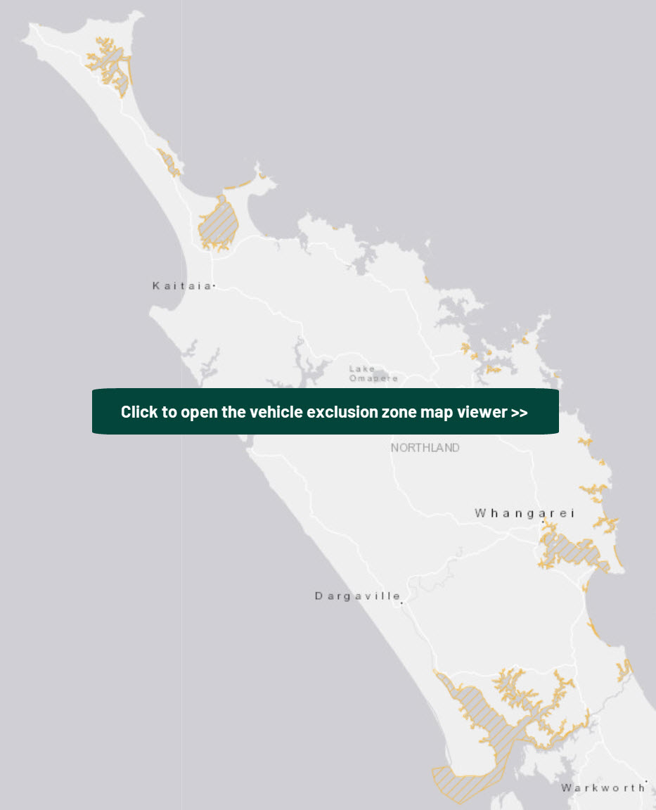 Map of Northland with vehicle restriction zones highlighted.