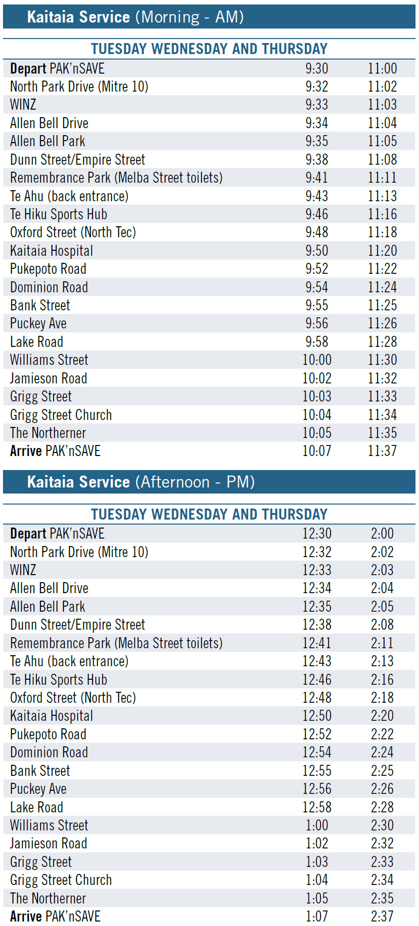 A screenshot of the Far North (Kaitaia) Link Timetable From 1 August 2025, that opens a full PDF version when clicked.