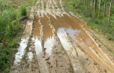 Poor drainage on a farm track .