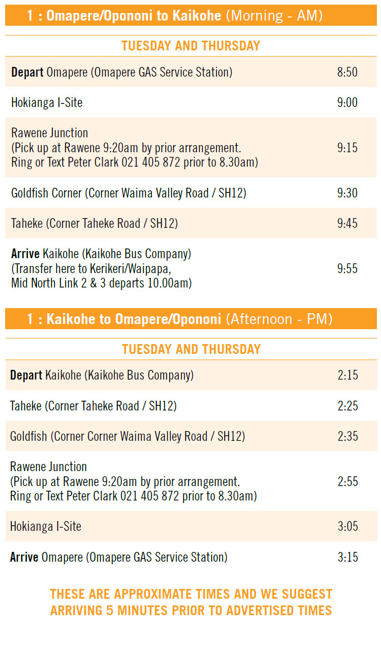A screenshot of the Far North (Kaitaia) Link Timetable From 1 August 2025, that opens a full PDF version when clicked.