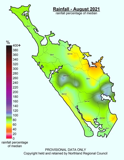 August 2021 Median Rainfall Percentages