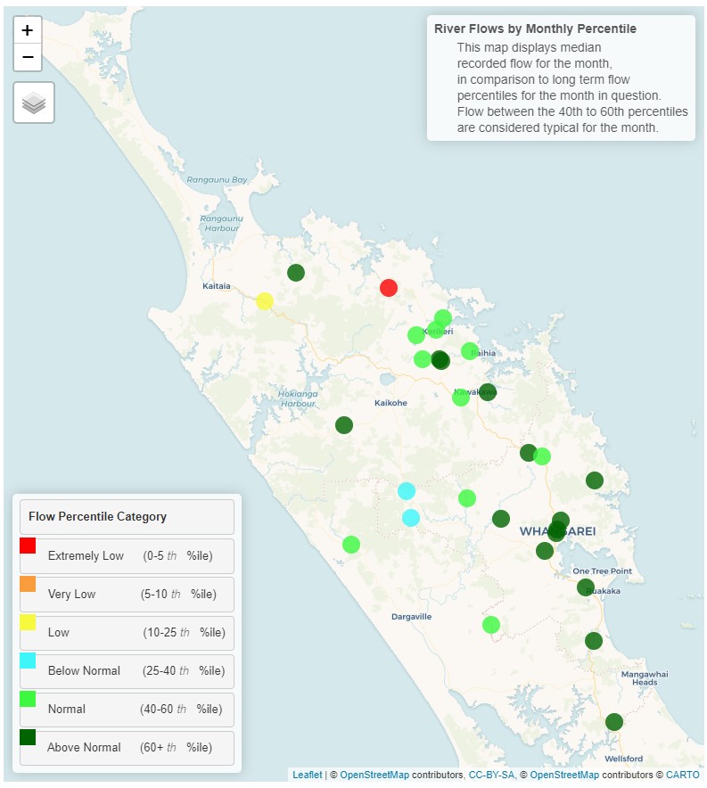 Map of Northland river flows.